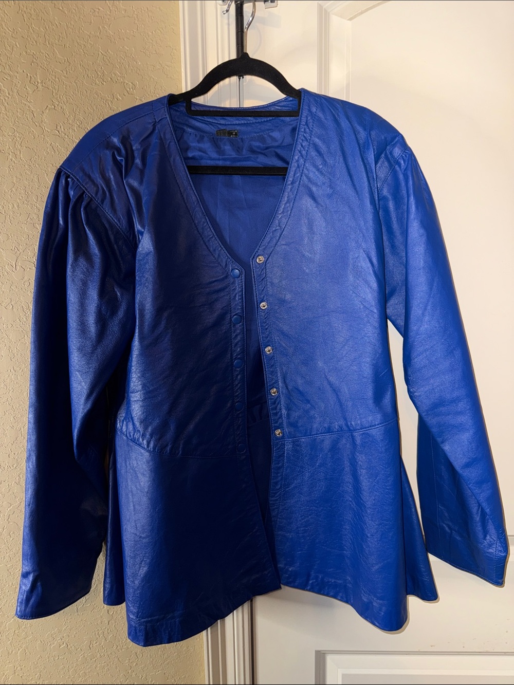 Vintage Indigo Blue Women's Leather Blazer Jacket
